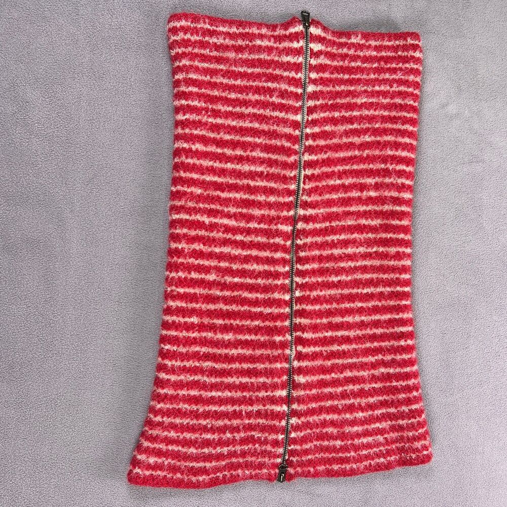 Noonday Collection Alpaca Blend Cozy Zip Wrap Cowl Scarf Red White Striped OS